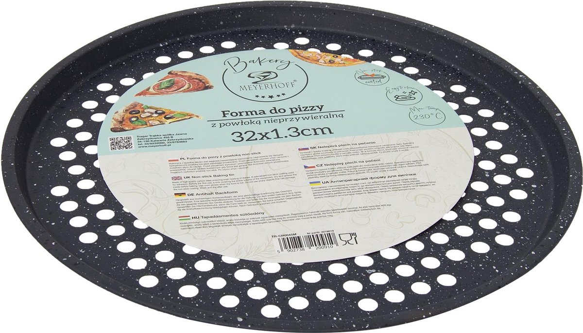 Meyerhoff Bakery Pizzabakplaat Ø 32 cm – Zwart Marmer – Antiaanbaklaag – Geperforeerde Pizza Bakvorm – Koolstofstaal – Ovenbestendig tot 230°C