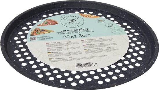Meyerhoff Bakery Pizzabakplaat Ø 32 cm – Zwart Marmer – Antiaanbaklaag – Geperforeerde Pizza Bakvorm – Koolstofstaal – Ovenbestendig tot 230°C