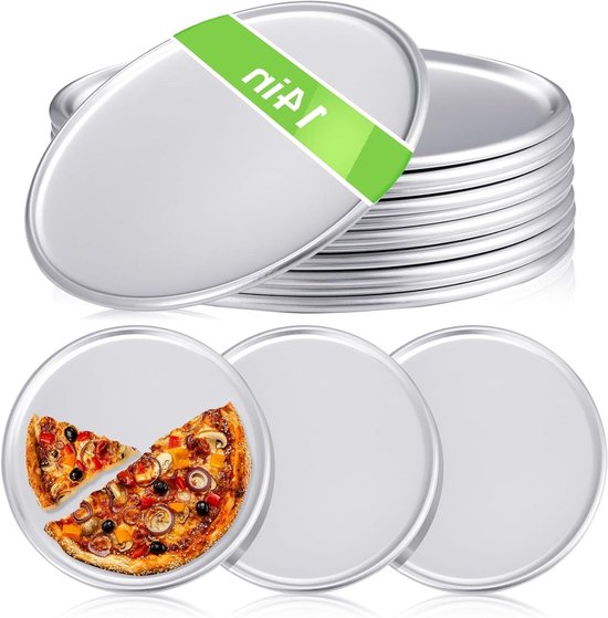 Pizza Pan Set - Bakplaat Oven - Thuis Bakken - Gelijkmatige Warmte - 12 Stuks 35.5 cm - Zilverkleurig