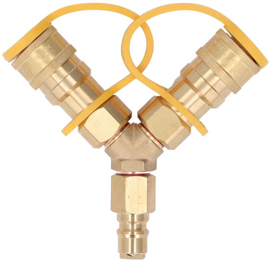 Zeynomax - Gas Y-splitter - 3/8 duim Quick Connect Adapter - Lekvrije werking - Messing en rubber - Geschikt voor aardgasgrills - Voor pizza oven en..