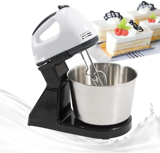 Compacte Keukenmachine – 100W – 1.7L – 7 Snelheden – Keukenmixer met RVS Mengkom – Deeg Kneden & Kloppen – Wit