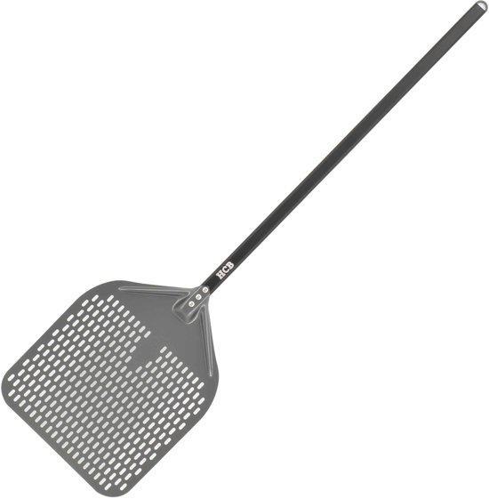 HCB® - Professionele antikleef Pizzaschep - Ø35 cm x 130 cm - Pizza schep van geperforeerd geanodiseerd aluminium - Lichte Pizzaspatel - Draaischep voor pizzaoven en bbq - 0.80 kg - 2268