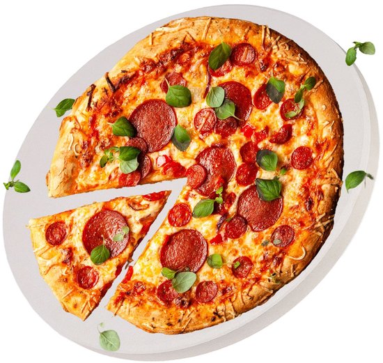 Intirilife Cordierit Pizzasteen XL rond - Ø33cm - voor barbecue en oven - grote pizzasteen voor oven, brood bakken, flammkuchen - fornuis, gasbarbecue, stenen plaat, baksteen, hittebestendig - beige