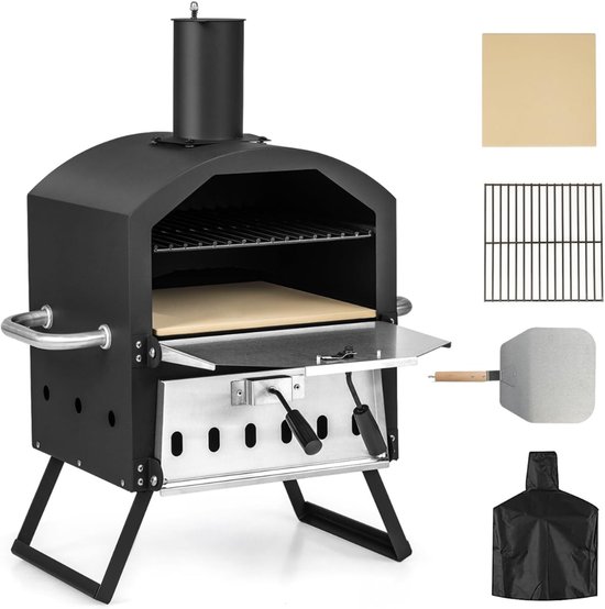 Aurixi® Pizza oven Buiten - Pizza oven Buiten - Pizza oven Buiten Gas - Zwart - 54cm x 31cm x 72cm