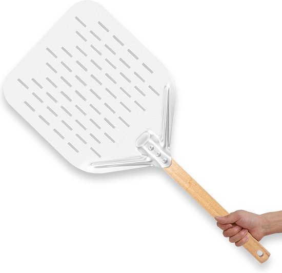 1 stuk pizzaschep geperforeerd, pizzaschep, 12 inch aluminium pizzaschep geperforeerd 39,5 * 30 * 2 cm afneembare houten handgreep voor zelfgemaakt pizzabrood