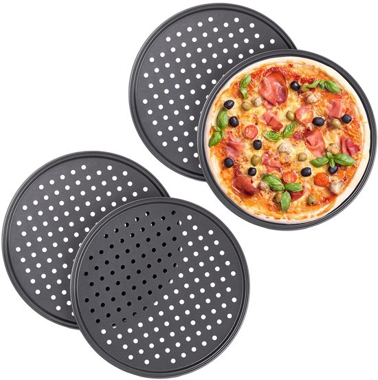 Bakplaat voor pizza's - set van 4 - antraciet - carbonstaal