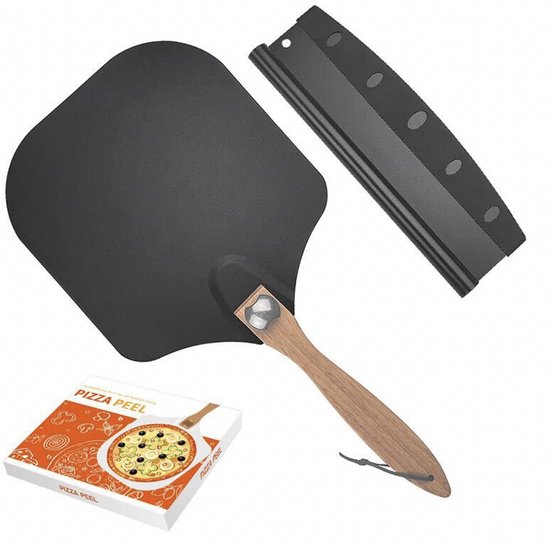 ZYLARO Pizzaschep - Inclusief Pizzasnijder - Met antiaanbaklaag - Opvouwbaar Pizza Schep - 30cm - Zwart