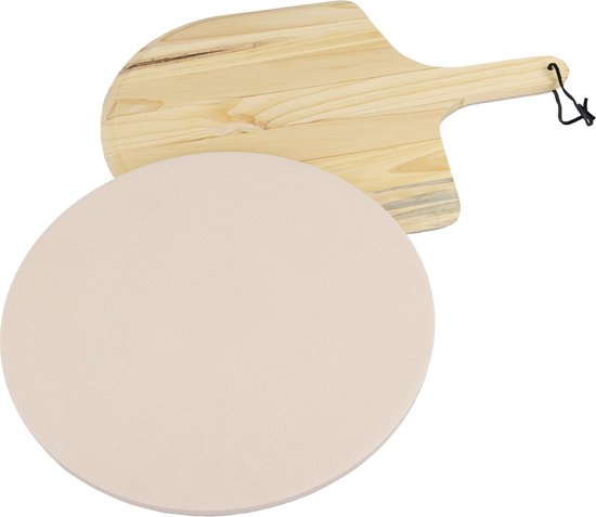 MaxxHome Pizzasteen - BBQ steen - Maximum te verhitten tot 600 graden - ⌀33 - Incl. Houten Schep