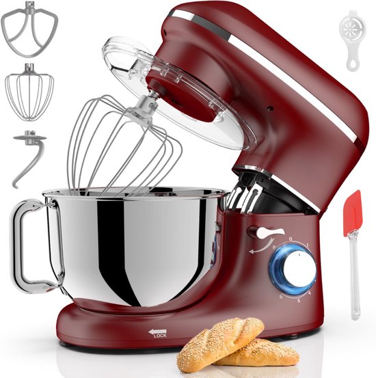 RUX® Deegmachine - Elektrische Deegmixer - Keukenmixer - 6,2L - Mixen en Mengen - Rood - 38cm x 24cm x 32cm