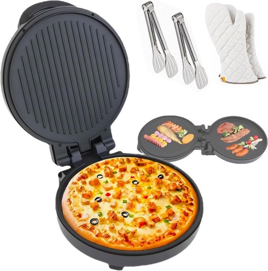Elektrische Pizzaoven - Mini Oven - Thuis Bakken - Dubbelzijdige Verwarming - 10 Inch - Zwart