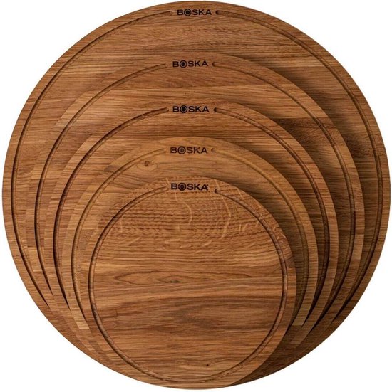 Boska Pizzaplank Friends M - BBQ Accessoires - Eikenhout - Handige opvanggeul - Ø 29 cm