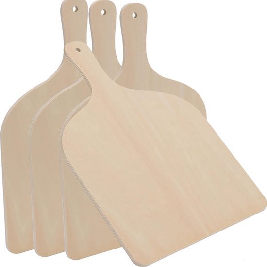 Houten Pizza Spelset van 4 Stukken - Multifunctionele Serveerschaal voor Fruit, Brood en Taart, Geschikt voor Oven en Grill