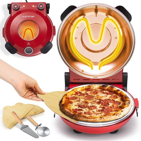 Nutrichef Pizza oven - 30 cm Elektrische Pizza Maker - 1200 Watt - Tot 425°C - Rood