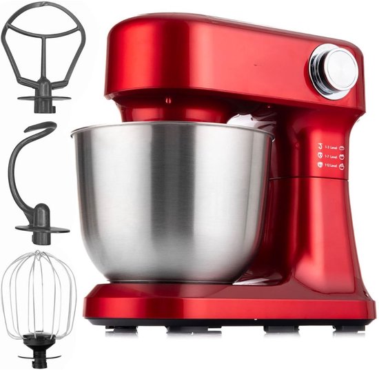 Lìon® Deegmachine - Mixer met Kneedhaak - Kneedmachine - Rood - 23cm x 34cm x 36cm