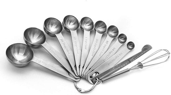 Spoons Set - Heavy Duty Stainless Steel Measuring Tools for Kitchen Cooking and Home Baking (Set Of 9 - B)