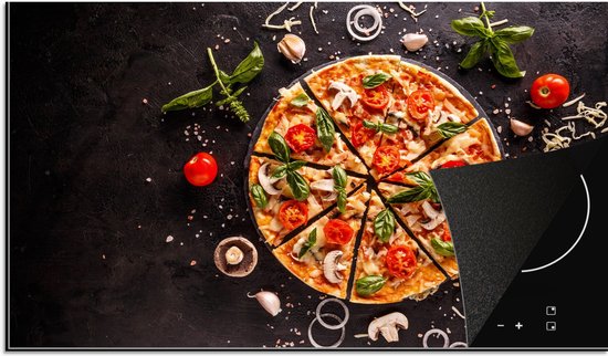 KitchenYeah® Inductie beschermer 91.2x52 cm - Pizza - Groente - Kruiden - Keuken - Industrieel - Kookplaataccessoires - Afdekplaat voor kookplaat - Inductiebeschermer - Inductiemat - Inductieplaat mat