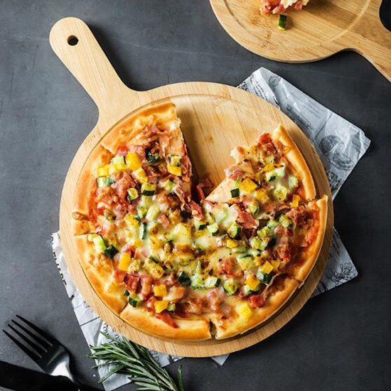 Bamboe Pizzaschep voor Pizza's Ø35 Cm - Pizzaplank met handvat - Pizzaborden - Oven - Bbq - Serveerplank