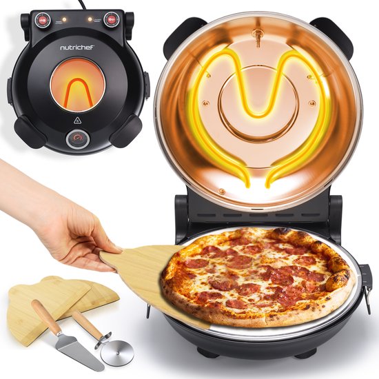 Nutrichef Pizza oven - 30 cm Elektrische Pizza Maker - 1200 Watt - Tot 425°C - Zwart