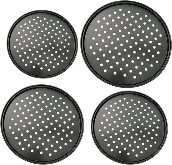 Pizzaschaal Set - Bakplaat Oven - Pizza Bakken - Antiaanbak Laag - 4-Delig - Zwart