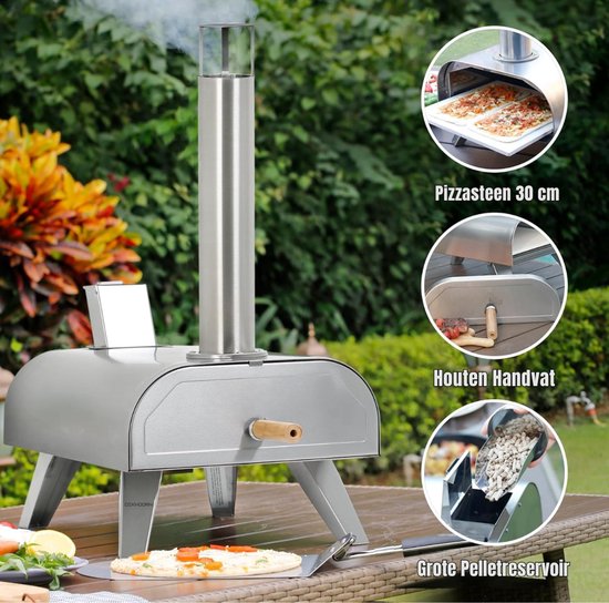 KAD® Pizza Oven Buiten - Pizzaschep - Pizzarette - Zilver - 54cm x 36cm x 61cm