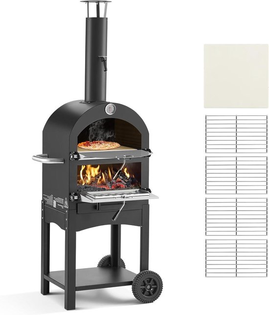 Pizzaoven Buiten - Pelletoven Houtgestookt - Authentiek Bakken - Dubbelllaags Ontwerp - 305 cm - Zwart