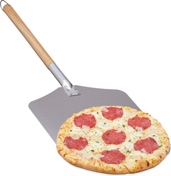 pizzaschep aluminium - lange houten steel - professioneel - 30,5x30,5 cm - pizzaspatel