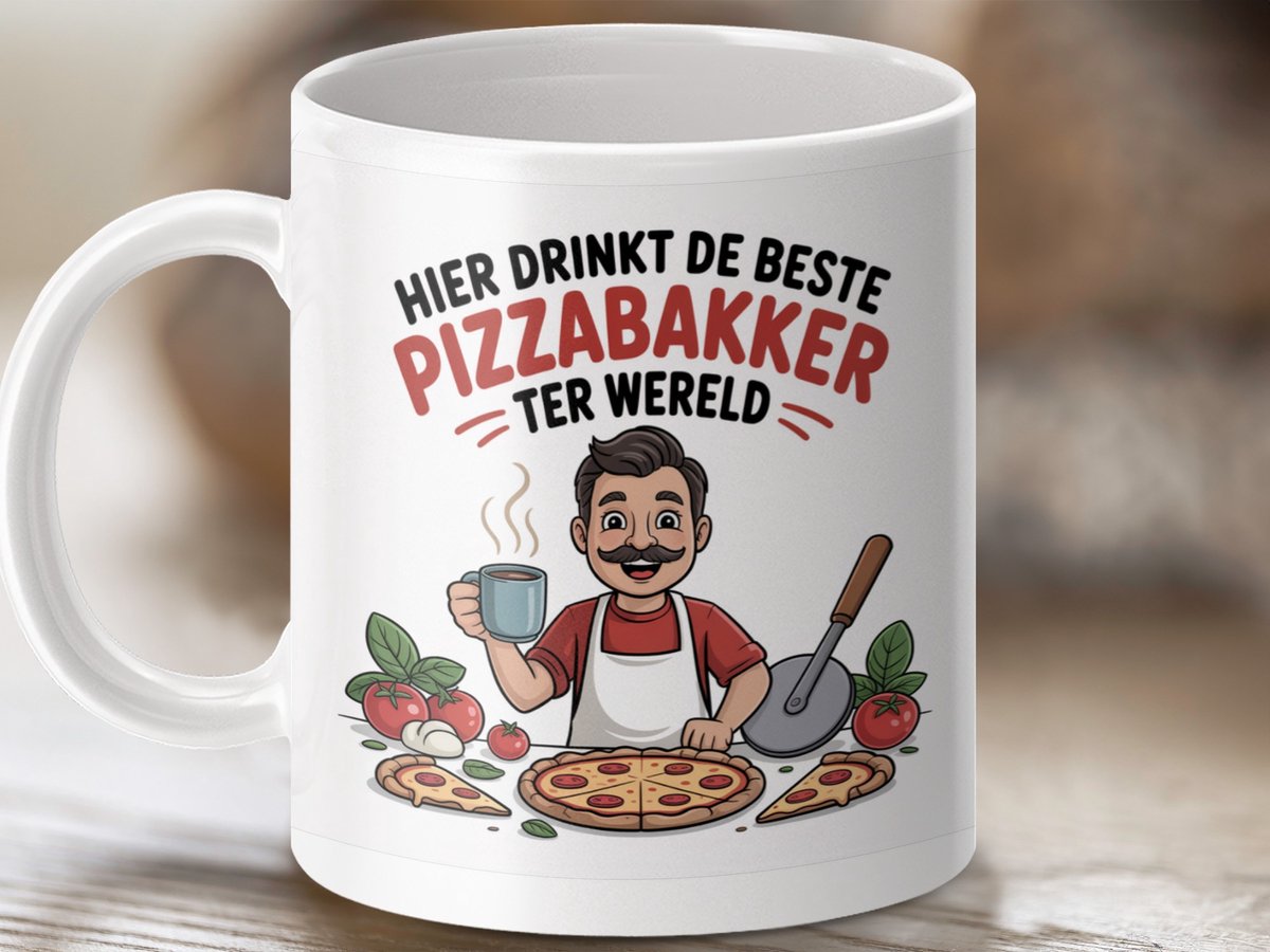 Mok Hier Drinkt de Beste Pizzabakker ter Wereld, Grappige Mok, Pizza Liefhebber, Cadeau voor Bakker, Koffiemok, Cadeau Idee