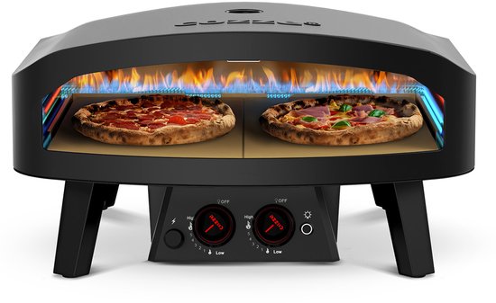 Cozze® 24” Pizza oven op Gas – Black Edition – Extra Groot – Dubbele Pizzasteen – Met Deur – Tot 600°C – Ø60 cm