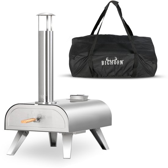 Bighorn Wood Pellet Pizza oven voor buiten - Pizza Gourmet - Pizzaoven Barbecue - Edelstaal - Tot 460°C - met Draagtas