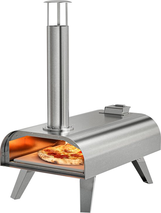 KitchenBrothers Pizza Oven - Houtgestookt - Tafelmodel - PFAS-vrij - Inklapbaar - Pizzasteen - tot 460°C - Pizza maker - Complete Set - Pizzaoven voor Buiten - RVS