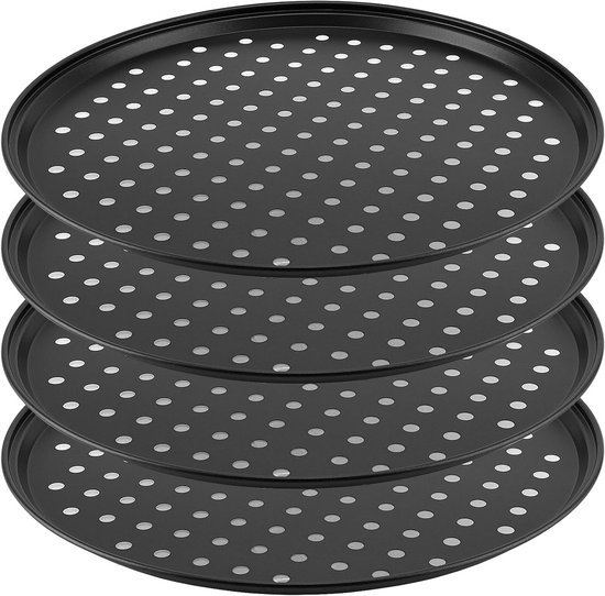 4-delige 32 cm pizza tray set, 31.8 cm anti-aanbak carbon staal met gaten, ronde oven pizza schalen