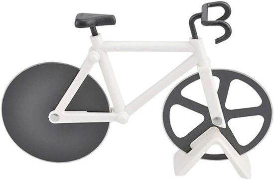 Pizza Snijder in de Vorm van een Fiets - Dubbele RVS Snijwielen met Antiaanbaklaag voor Thuisgebruik, Perfect voor Pizzaliefhebbers (1PC) 18.5X11.5CM Kleur: Wit