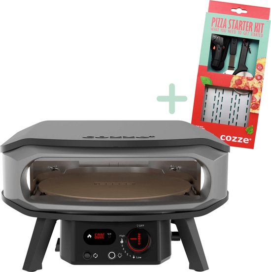 Cozze® 17" PREMIUM pizza oven met roterende steen, Gas pizza oven met thermometer inclusief GRATIS pizzaset