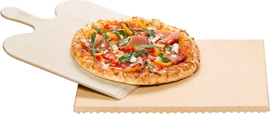 Rommelsbacher PS 16 pizza- en broodbaksteenset – vuurvaste pizzasteen met houten pizzaschep – voor oven en mini-oven – perfect voor pizza, brood en flammkuchen