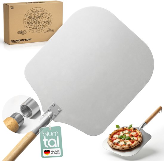 Blumtal Professionele Pizzaschep - Kort handvat - 30,5 x 30,5 cm - Aluminium Pizzaschep - Houten handvat 62 cm