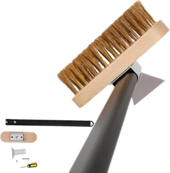 Ovenborstel Met Schraper - Pizzasteen Borstel - Pizzaoven Reinigen - Messing Borstelharen - 40 of 80 cm - Zwart