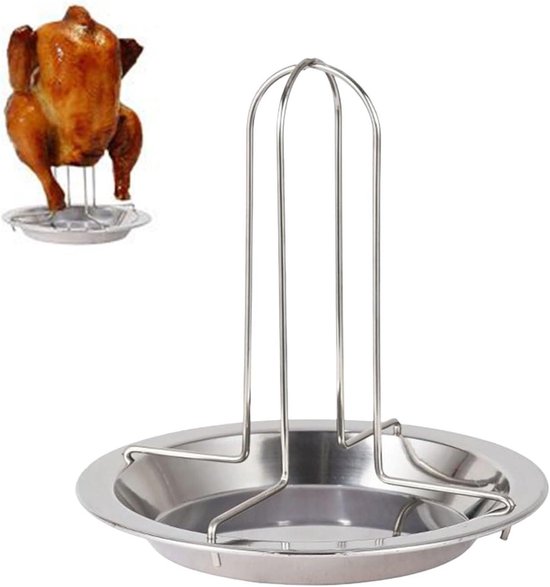 Beer Cans Chicken Holder - Stainless Steel Baking Rack | Portable Grill Stand with Catch Tray for Parties Camping and Garden