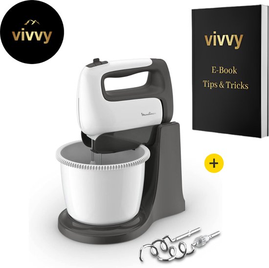 Mixer Met Mengkom Multifunctioneel - Keukenmixer Met Mengkom 2 In 1 - Deegmachine Met Garde & Haken - 100% Tevredenheidsgarantie - 500W - 5 Snelheden - 2.5 Liter