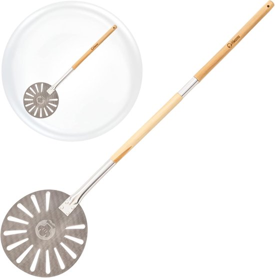 Aluminium Pizza Draaischep 23cm – Professionele Pizzaschep met Afneembaar Houten Handvat