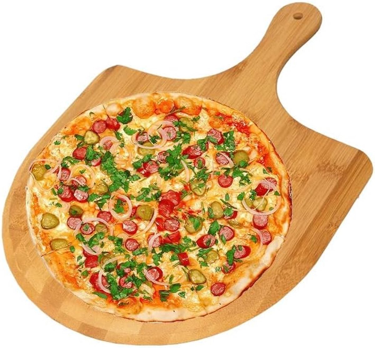 Pizzaschep, bamboe pizzaplank, houten pizzaspatel, ovenaccessoires voor het bakken van zelfgemaakte pizza, houten snijplank voor het snijden van kaas, brood, fruit en groenten