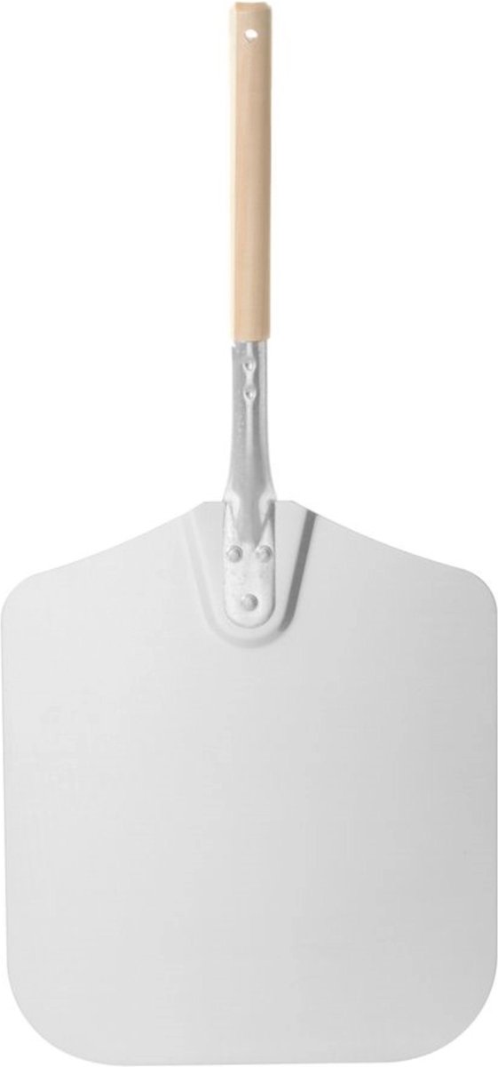 HENDI Vierkante pizzaschep – korte houten handgreep – aluminium – 355x710 mm