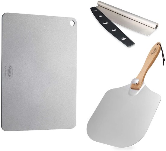 Pizzasteen van Staal PRO set - Inclusief Pizza Schep en Snijder – Pizza Steen - Broden Bakken - Kitchen Steel by Qwality