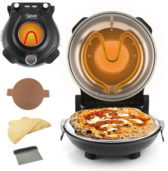 Lunekiss Elektrische Pizzaoven 12 inch met Keramische Pizzasteen – tot 420°C – 1200W – Kijkvenster – Timer 0–10 min