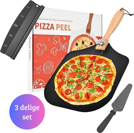 Janse® Pizzaschep en snij set - Pizzaschep - Pizza cadeau set - Pizzasnijder - Pizza mes - Pizzaspatel - Kerst cadeau - Oven gereedschap - Bbq tools - Keukengerei - Steenoven - Pizzaoven