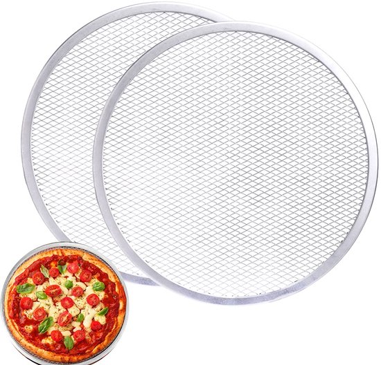 2 stuks Pizzarooster - Geperforeerde pizzapan - Pizzagrill - Aluminium pizzabakrooster - Pizzavorm - Ronde pizzapan - Geschikt voor verse en diepvriespizza, bakken van brood of taart in of buiten de oven - 25 cm, zilver