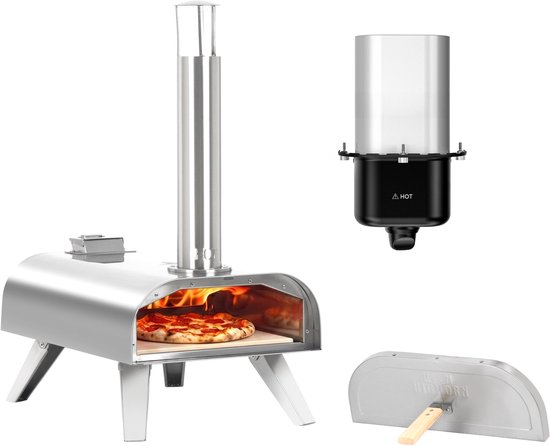 BIG HORN OUTDOORS Pizza Oven - Multi-Fuel Pellet & Gas Pizza Oven - Draagbare Outdoor Pizza Oven met Pizzasteen en Draagtas - Houtgestookt & Propaan Gas - RVS - 12 Inch
