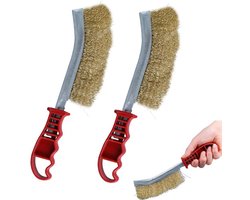 2-stuks draadborstel - Messing draadborstel - BBQ-borstel - Fornuisborstel - Reinigingsborstel - Draagbare BBQ-borstel - Met handvat - Geschikt voor buitenbarbecues, pizzaovens, kookplaten en barbecues - Rood