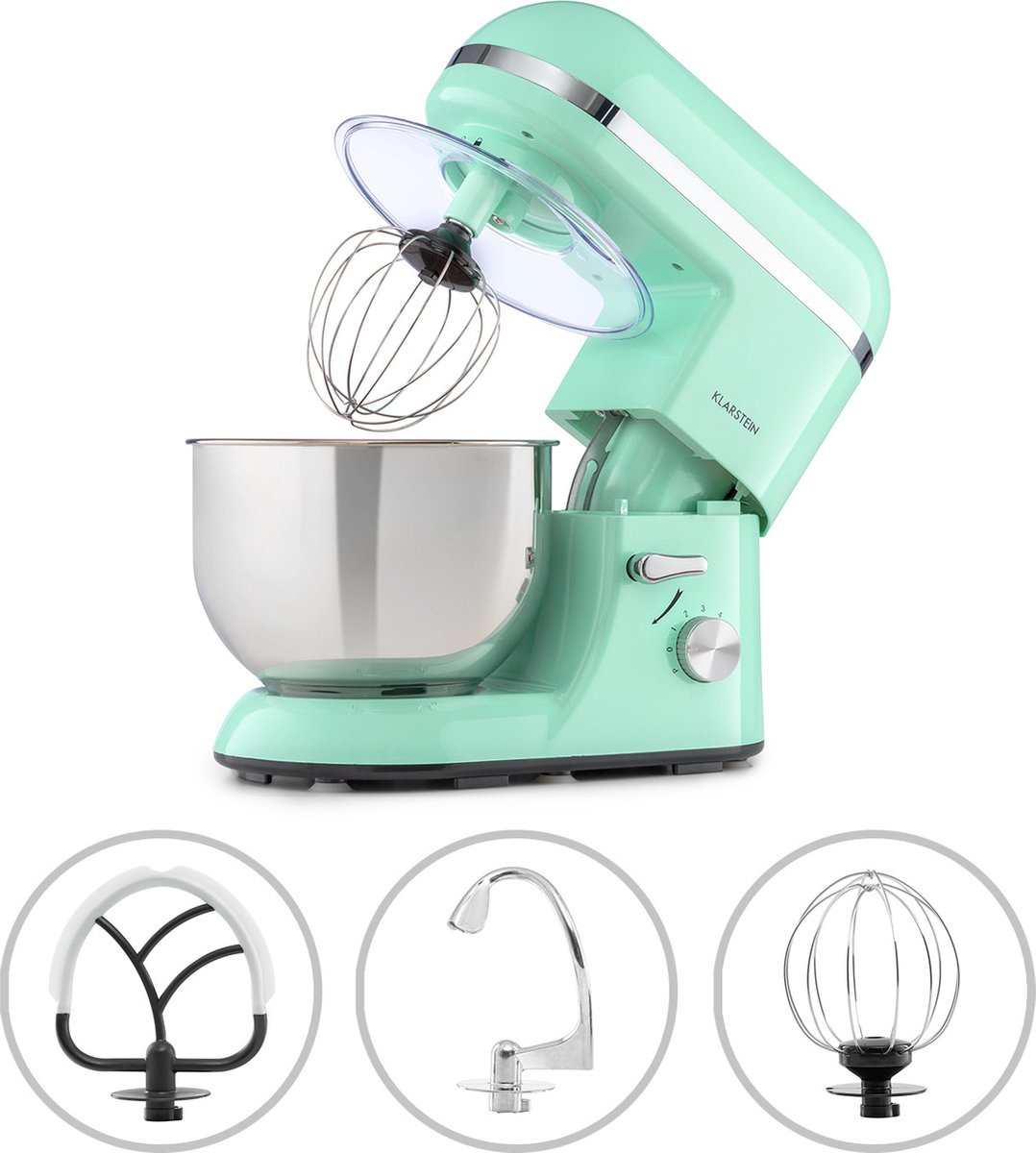 Klarstein keukenmachine, kneedmachine met 5L kom, professionele keukenmachine van 2000W met deeghaak en garde, universele keukenmachine met 6 snelheden, deegmachine voor roeren, kneden en kloppen.