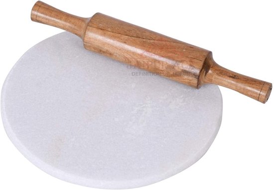 Marmeren Chakla - Deegroller set - Brood bakken - Massief marmer - Ronde vorm - Wit