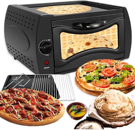 Elektrische Pizzaoven - Tandoor Oven - Binnen Koken - Snelle Verwarming - 15L Capaciteit - Zilver